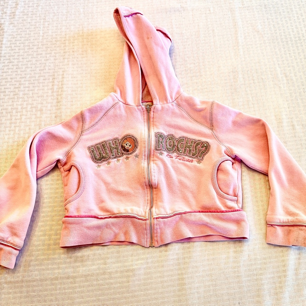 Vintage Y2K Disney Kim Possible Pink Cropped Zip Hoodie Girls Size 7
